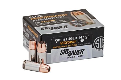 Sig Sauer 9mm Luger 147 Gr Jhp Elite V Crown 20box