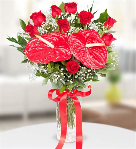 Send Flowers Turkey Red Roses And Anthurium In Vase From 136usd
