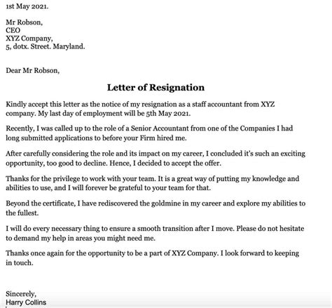 Resignation Letter Template 1 Month Notice