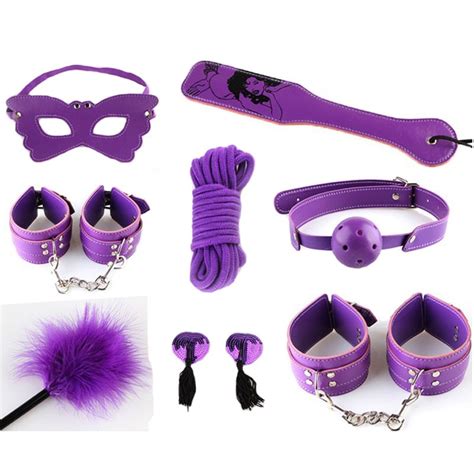 Purple Faux Leather 8pcsset Adult Toys For Male Couples Leather Fetish Restraint Bondage Kit