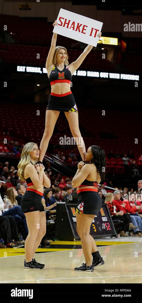College Park Md Usa 21st Feb 2019 Maryland Terrapins Cheerleaders Perform During A Ncaa