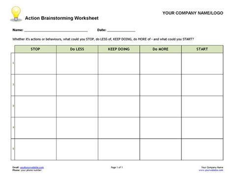 Action Brainstorming Worksheet Coaching Tools From The