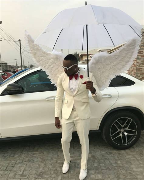 Controversial Socialite Pretty Mike Attends A Wedding In Lagos Dressed In An Angelic Costume