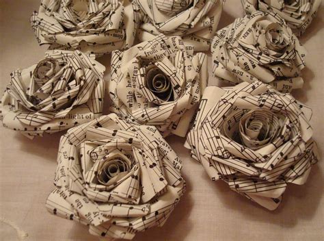 10 Vintage Sheet Music Paper Roses Rolled Roses Craft Supply Roses