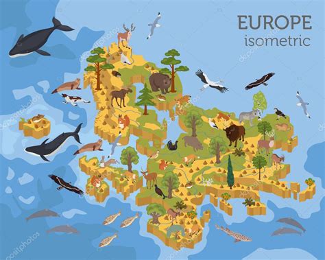 Isométrico 3d Elementos Constructores De Mapas De Flora Y Fauna Europea