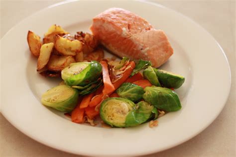 Grilled salmon penne salad with raspberry vinaigrette. Salmon and Crispy Potatoes with Garlic Almond Vegetables ...