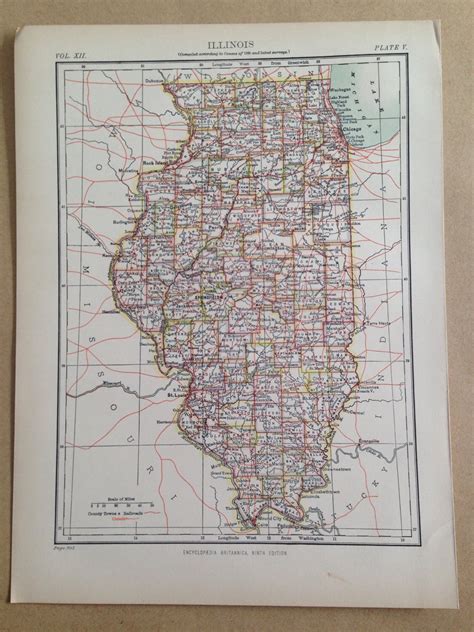 1875 Illinois Original Antique Map Cartography Geography Wall Decor