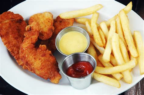 Chicken Fingers French Fries And Creamy Honey Mustard Di