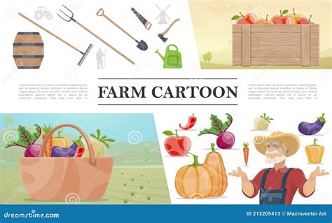Caricatura Agricultura Colorido Concepto Ilustración del Vector