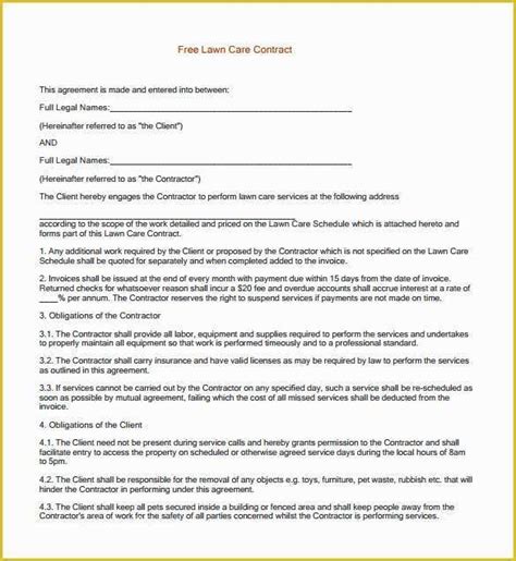 Lawn Service Template Free Of 7 Lawn Service Contract Templates Free