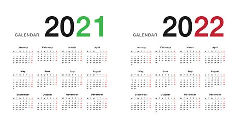 カラフルな年2021年と2022年カレンダー水平ベクトルデザインテンプレートシンプルでクリーンなデザイン組織とビジネスのホワイト背景に