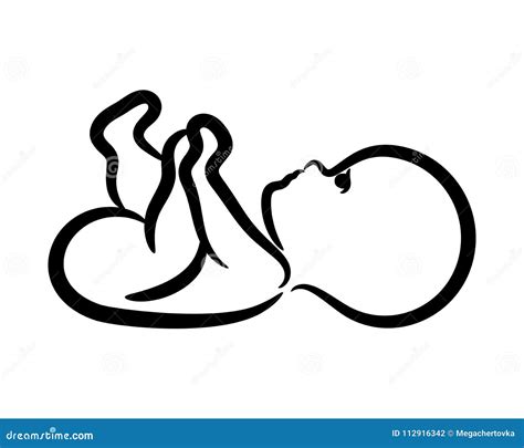 Contour Newborn Baby Lying On Back Isolated Vector Stock Vector