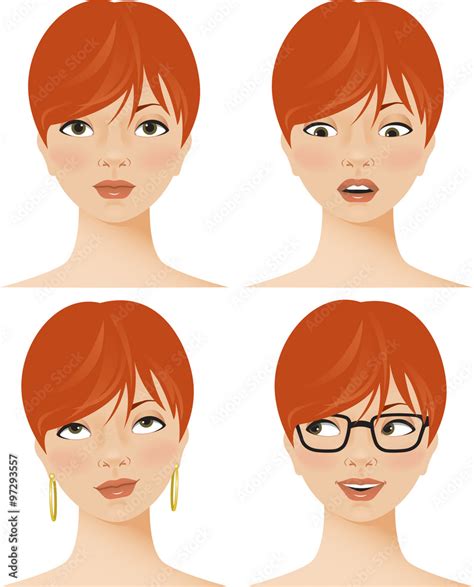 Young Woman Displaying Four Different Facial Expressions Or Emotions