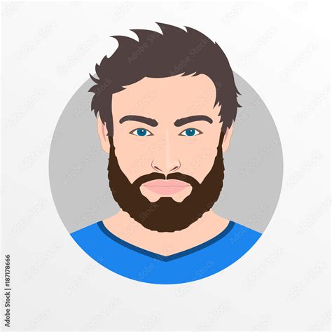 Male Avatar Icon Or Portrait Handsome Young Man Face With Beard