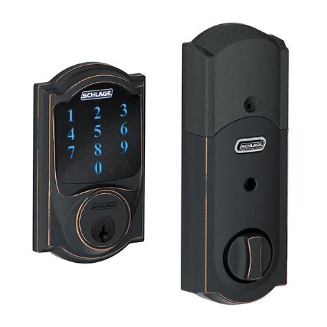 Schlage Connect Camelot Smart Lock Deadbolt With Alarm In Aged Bronze
