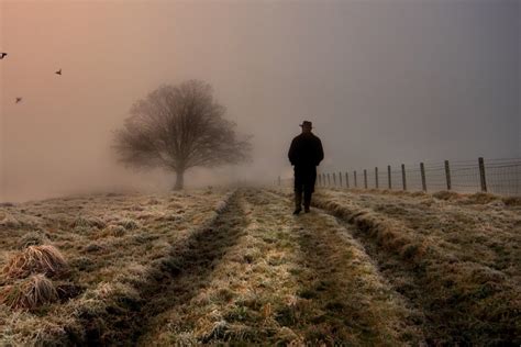 Lonely Man Walking In Field Wallpaper For 2880x1920