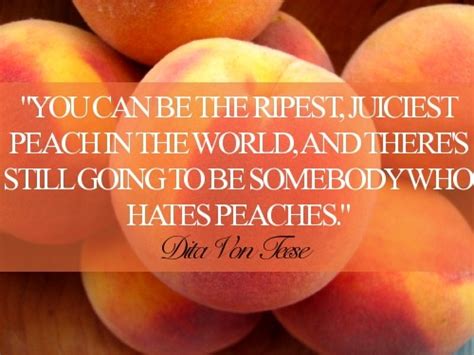 There's a quote that goes like this, ' you can be the ripest, juiciest peach in the world, and there's still going to be somebody who hates peaches.'. beauty quotes confidence dita von teese peaches ranyajs •