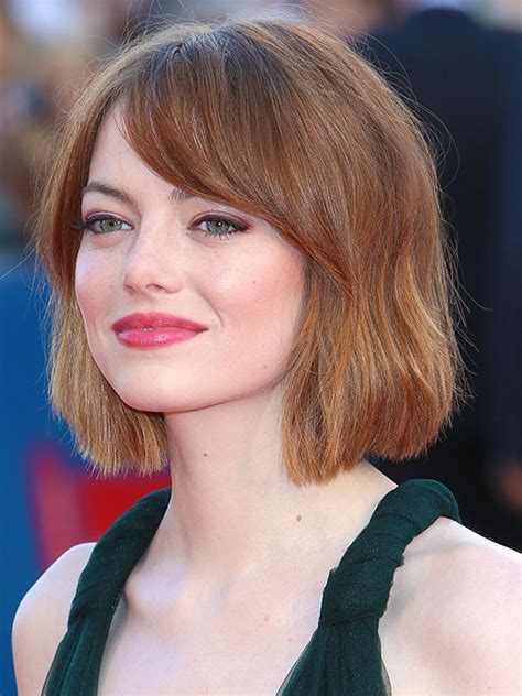 Emma Stone Haircut Emma Stone Straight Bob Sideswept Bangs Hairstyle