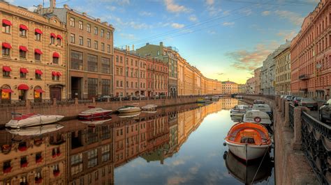 River Between Buildings In Russia Saint Petersburg Hd Travel Wallpapers