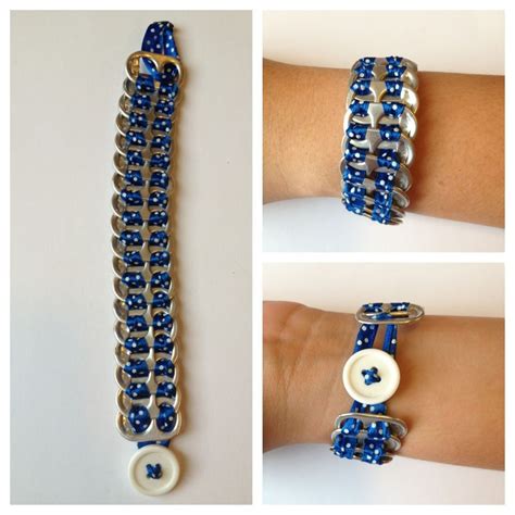 Brand New Upcycled Pop Tab Bracelet Blue And White Polka Fashion Jewelry