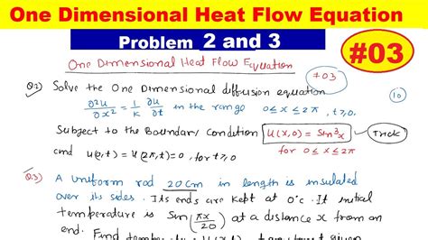 Heat Equation Problem Of One Dimensional Heat Flow Equation D Heat Flow Equation Youtube