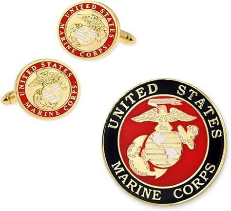 Pinmart Gold Usmc Marine Corps Enamel Lapel Pin And Cufflink