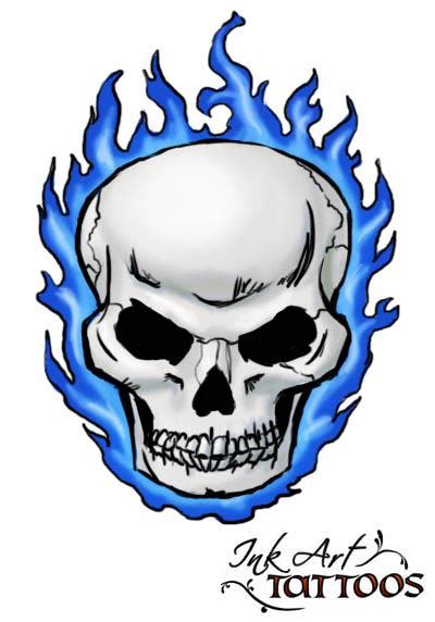 Blue Flaming Skull Tattoo Flash Ink Art Tattoos