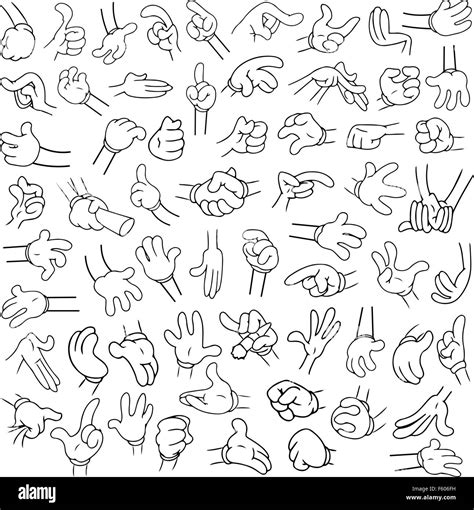 Vector Illustrations Lineart Pack Of Cartoon Hands In Various Gestures