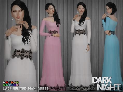 The Sims Resource Lace Belted Maxi Dress