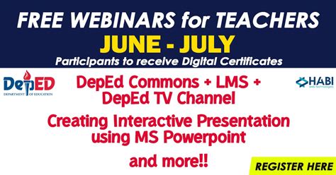 June July Free Webinars For Teachers With E Certificates From Deped