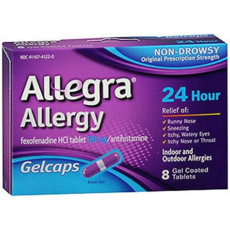 6 Pack Allegra Allergy Non Drowsy Gel Caps 8 Gel Coated Tablets Each