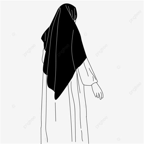 Gambar Ilustrasi Sederhana Wanita Muslim Menghadap Ke Belakang Ilustrasi Sederhana Wanita