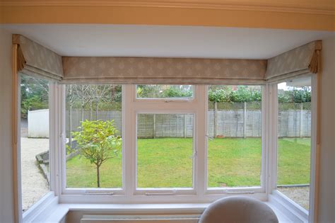 Roman Blinds In Square Bay Window In Peony And Sage Linen Fabric Olivia