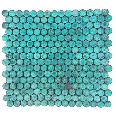Eden Mosaic Tile Turquoise Patina Penny Round Copper Tile For