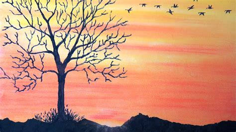 A sunset silhouette always makes for a colorful drawing, but if you add in a few halloweenish elements, then you get a fun seasonal project as well. Simple Sunset Drawing at GetDrawings | Free download