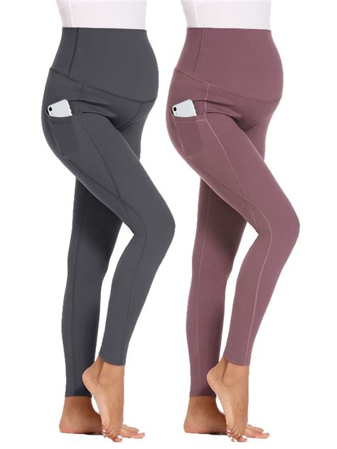2 Pack Over Bump Stretchy Comfy Activewear Maternity Yoga Leggings With