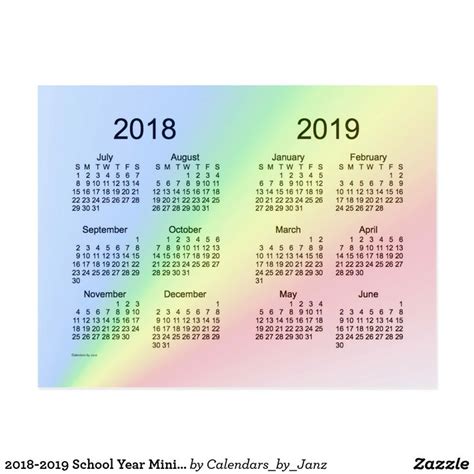 2018 2019 School Year Mini Calendar By Janz Postcard Zazzle Mini