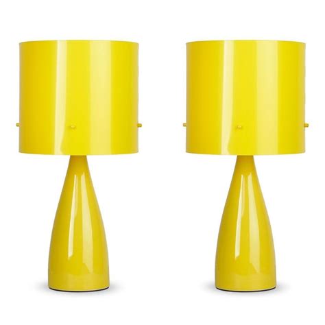 Pair Of Modern Gloss Yellow Ceramic Bedside Table Lamps Uk