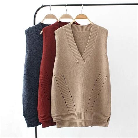 2019 women new fashion autumn plus size loose knitted vest solid color big pullovers v neck wool
