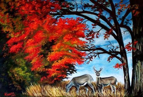 Deer In Autumn Painting By Marian Vernier Fine Art America