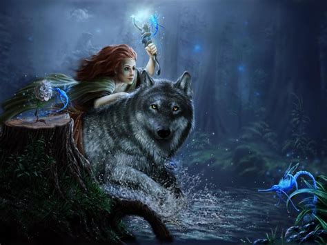 Fairies Fairy Fantasy Forests Goddess Magic Magical Pixie Pixies Wolf