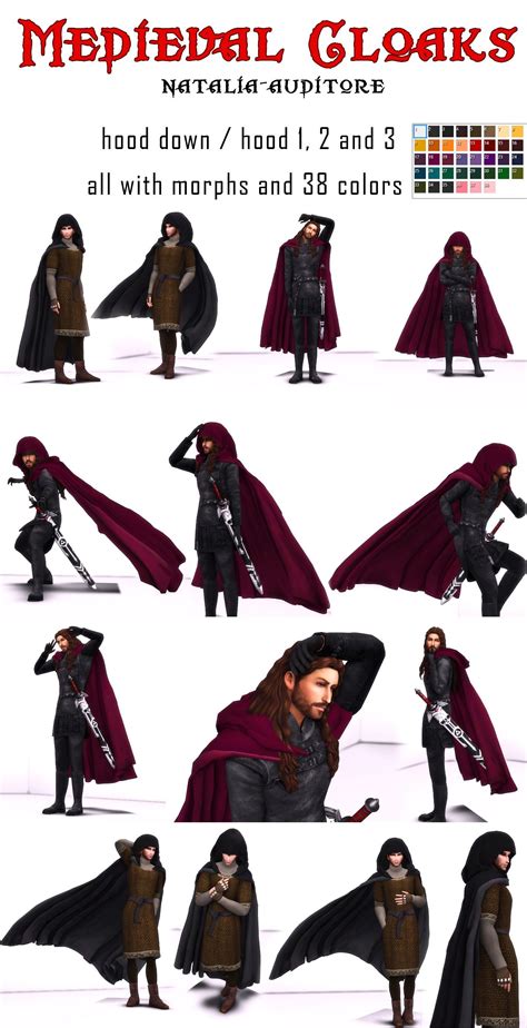 4 Cloaks With Almost 40 Colors Sims Medieval Medieval Cloak Medieval