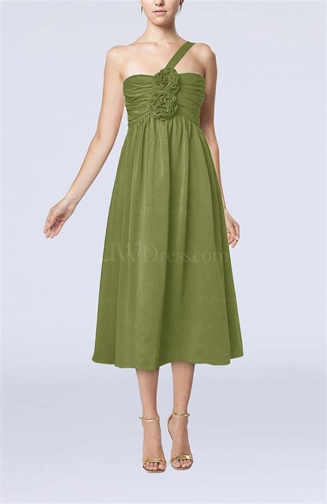 Olive Green Casual One Shoulder Sleeveless Chiffon Pleated
