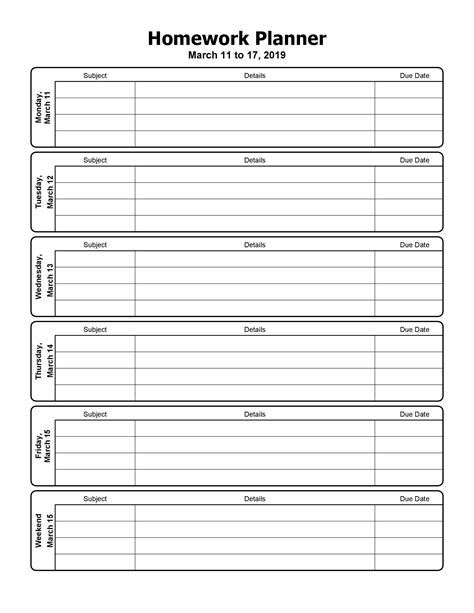 Free Printable Homework Planner Template Printable Templates