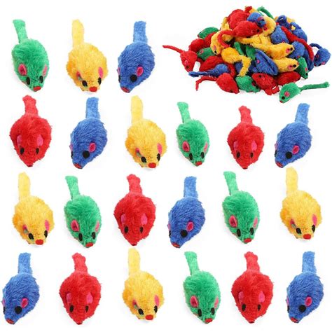 60 Pcs 2 Cat Mice Toys Colorful Mouse With Rattle Sound For Kitten