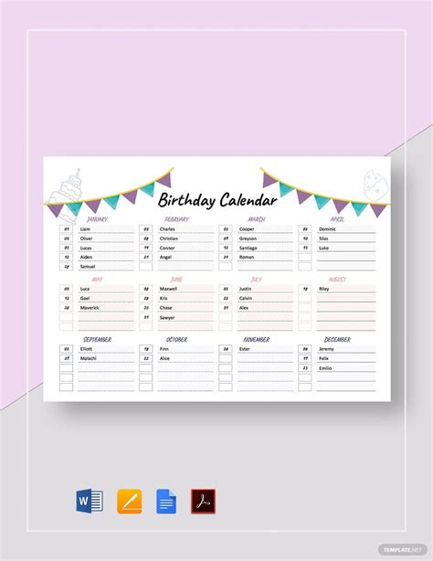 Instantly Download Free Birthday Calendar Template Sample And Example In