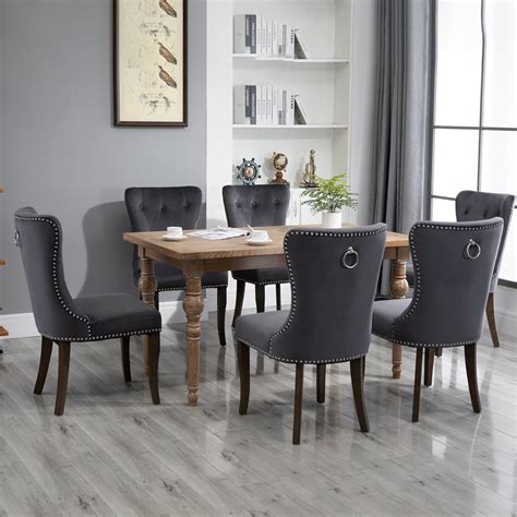 Dining Room Chairs Set Of 6 Tufted Upholstered Dining Chairs With