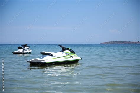 Two Jet Skis In The Open Ocean Hydrocycles On The Sea Surface