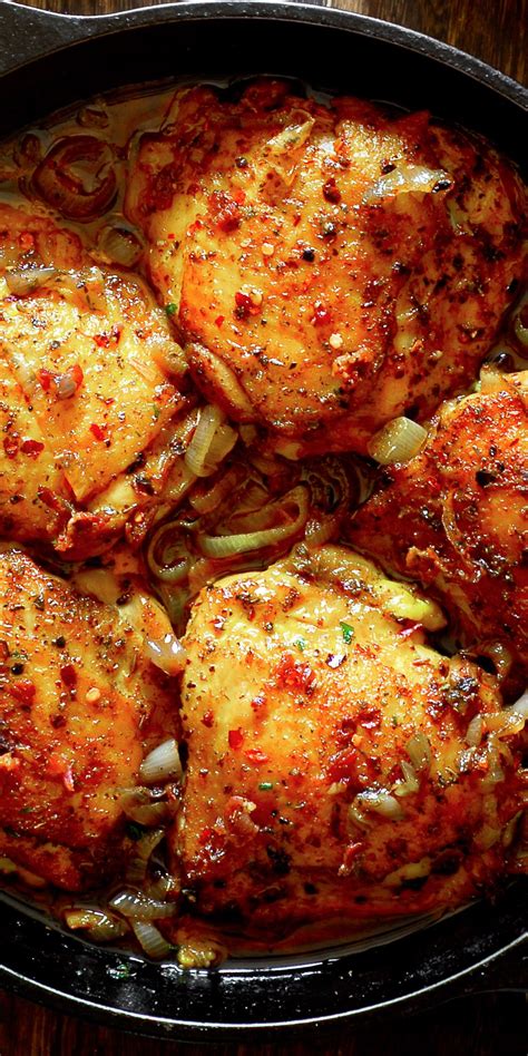 You can savor this delicious roasted chicken thigh with a good red wine. Baked Chicken Thighs with Wine Pan Sauce | Chicken recipes ...