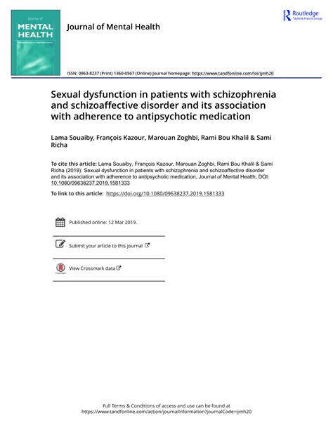 Pdf Sexual Dysfunction In Patients With Schizophrenia And Schizoaffective Disorder And Its